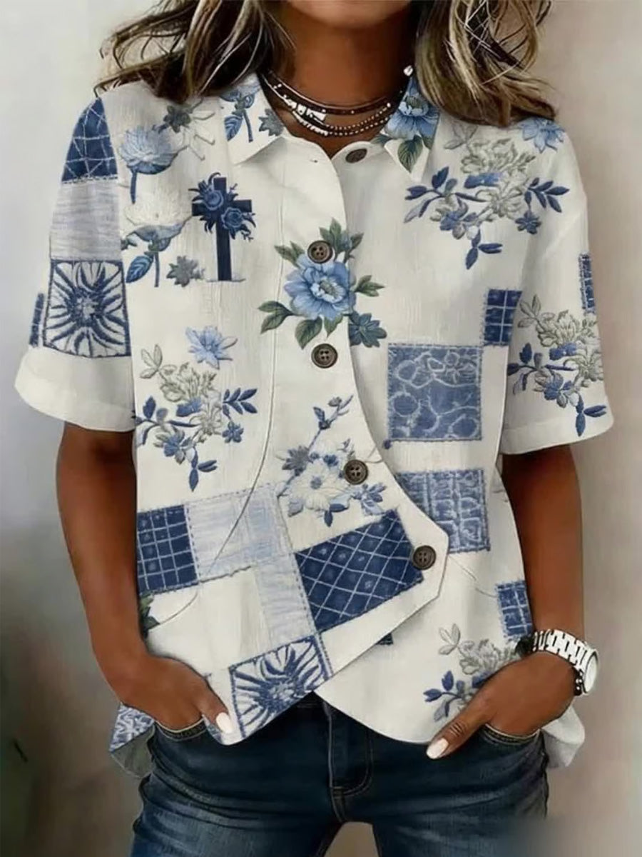 Women'S Retro Floral Print Top