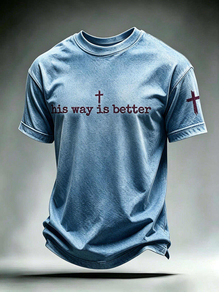 Faith Jesus Cross Slogan Commemorative Print Round Neck T-Shirt