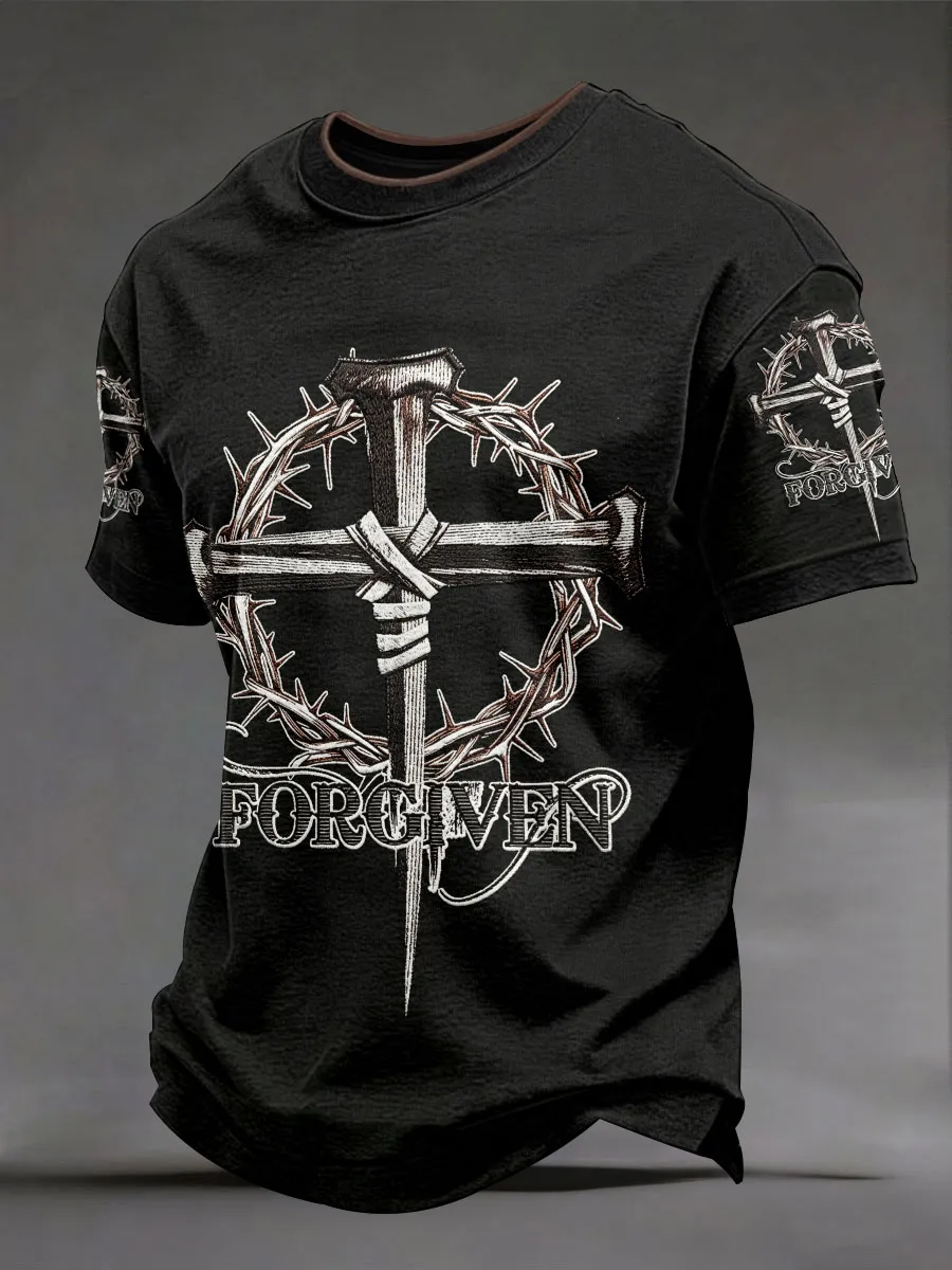 Men'S 'Forgiven' Studded Cross Thorn T-Shirts