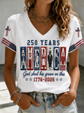 Women'S 250Th Anniversary Patriotic Printed V-Neck T-Shirt