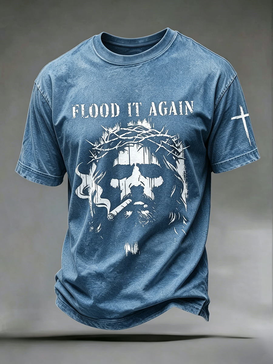 Faith Jesus Cross Embroidered Printed Casual Round Neck T-Shirt