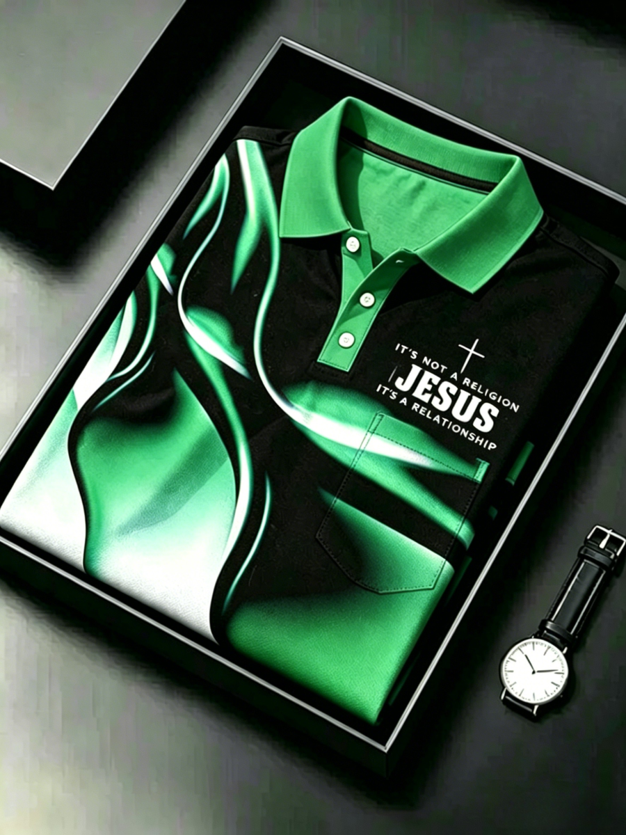 Men's Christian Cross Pocket Printed Polo Shirt
