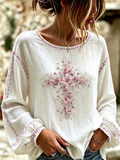 Women's Faith Floral Embroidered Long Sleeve Peplum Blouse