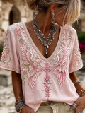 Women's Floral Faith V-Neck Short Sleeved Top