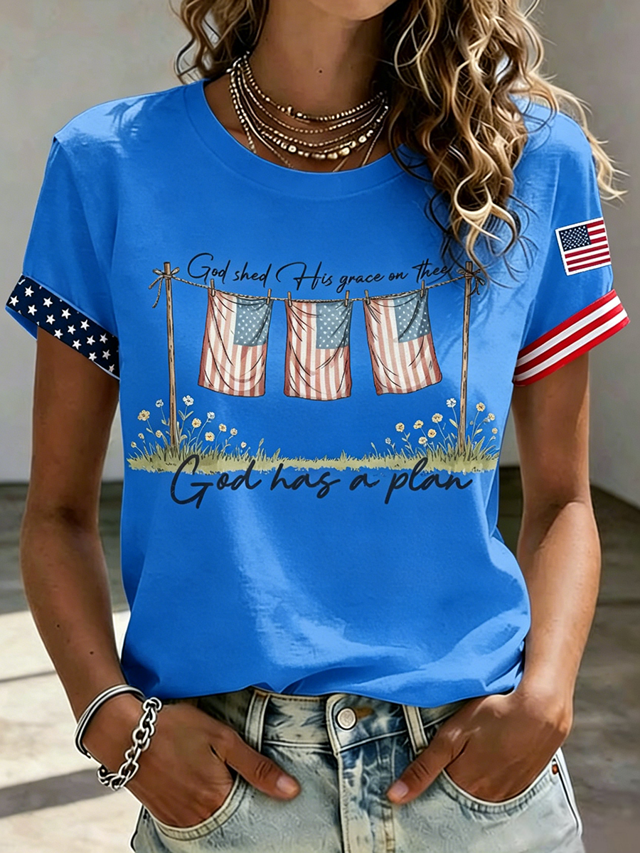American Faith Jesus Slogan Commemorative Printed Casual T-Shirt