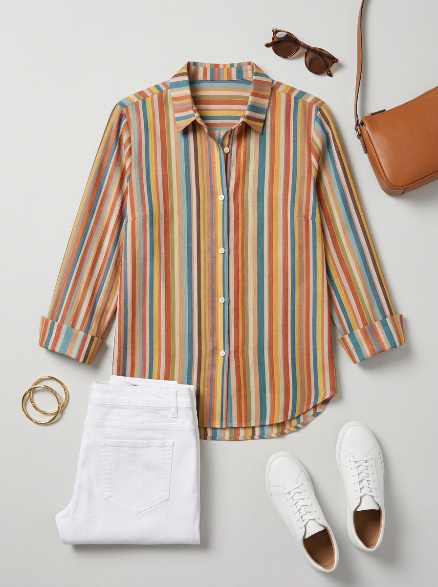 Women's Autumn Aesthetic Colorful Vertical Striped Printed Shirt