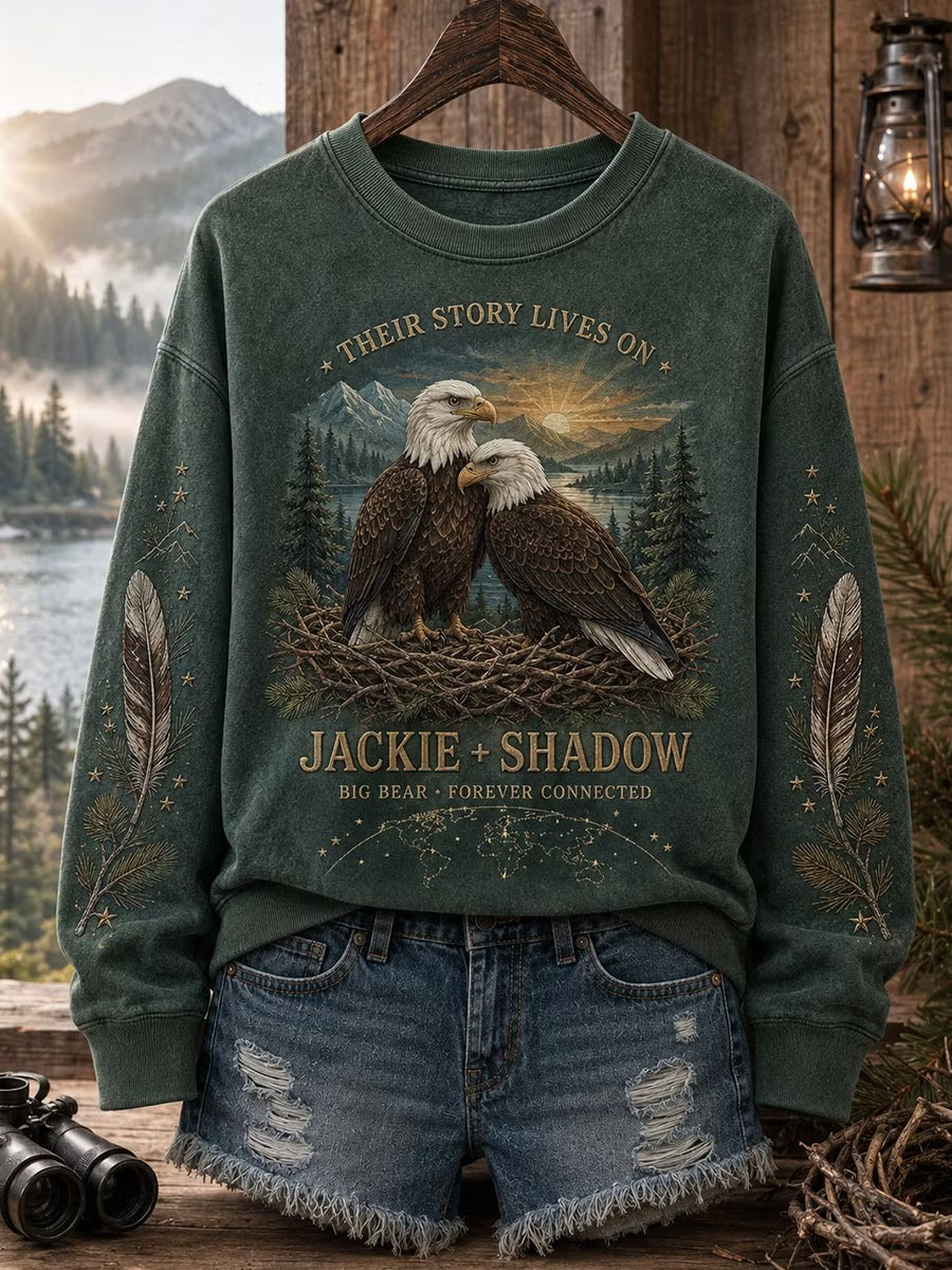 Jackie&Shadow Forever Connected Bald Eagle Women's Round Neck Sweatshirt