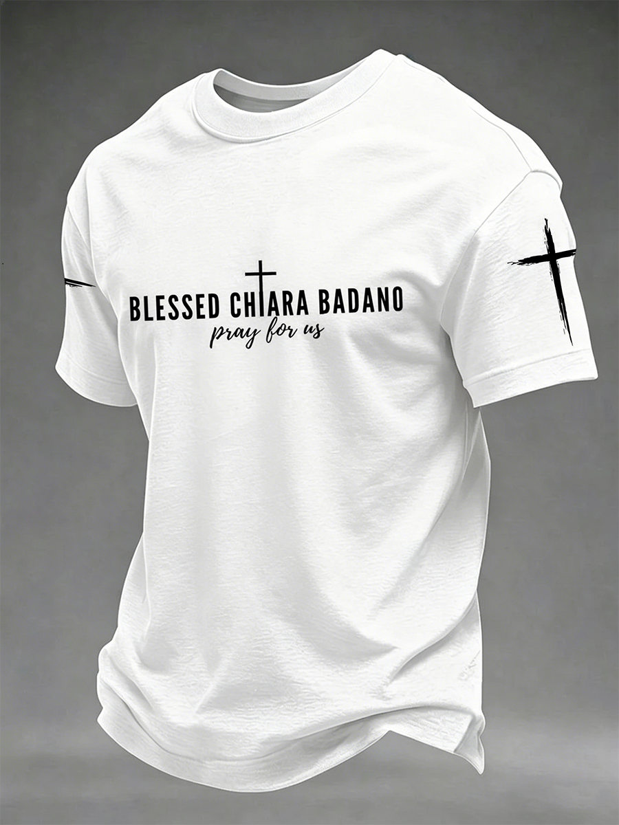 Faith Jesus Cross Embroidered Printed Casual Round Neck T-Shirt