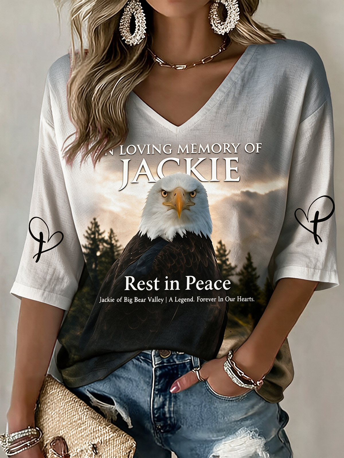 Women's eagle Jackie V-Neck Three-quarter sleeve T-shirt
