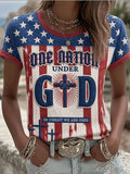 Women's One Nation Under God Printed Casual T-shirt
