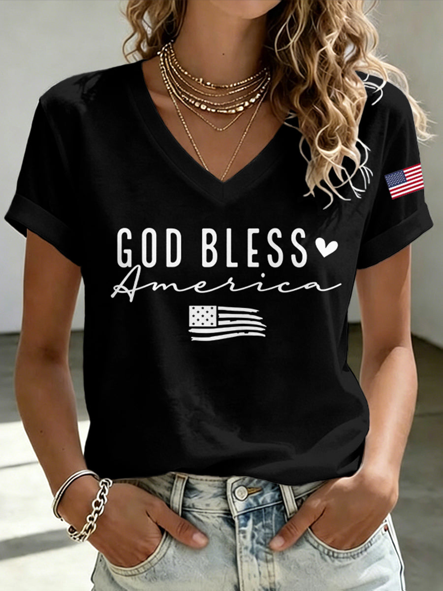Women'S America Flag Print Printed T-Shirt
