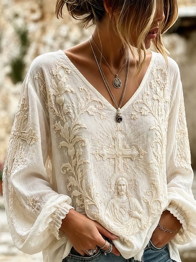 Women's Religious Faith Floral Art Print T-Shirt