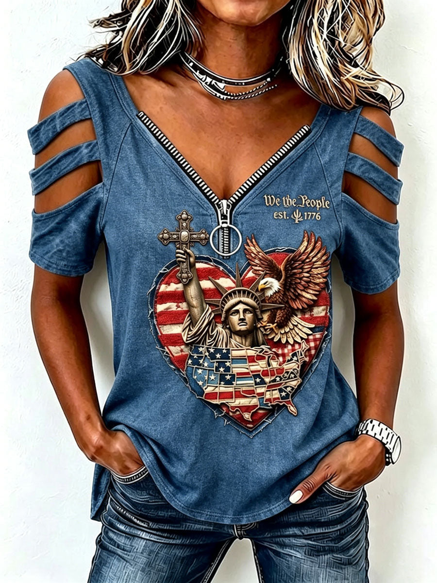 Ladies' American 250Th Anniversary Western Style Off Shoulder Top