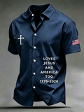 Men's Loves Jesus And America Too1776-2026 Faith Printed Casual Shirt