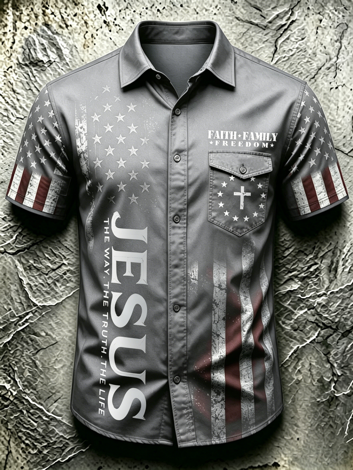 American Faith Cross Commemorative Printed Pocket Shirt