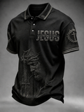 Men'S Christian Cross Jesus Is The King Of Kings Printed Polo Shirt
