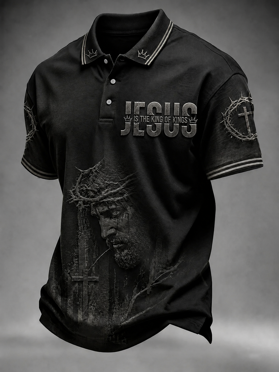 Men'S Christian Cross Jesus Is The King Of Kings Printed Polo Shirt