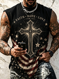 Men'S Cross Pattern Printed Round Neck Tank Top