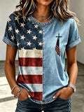 American Women'S 250Th Anniversary Cross Flag Printed Casual Top