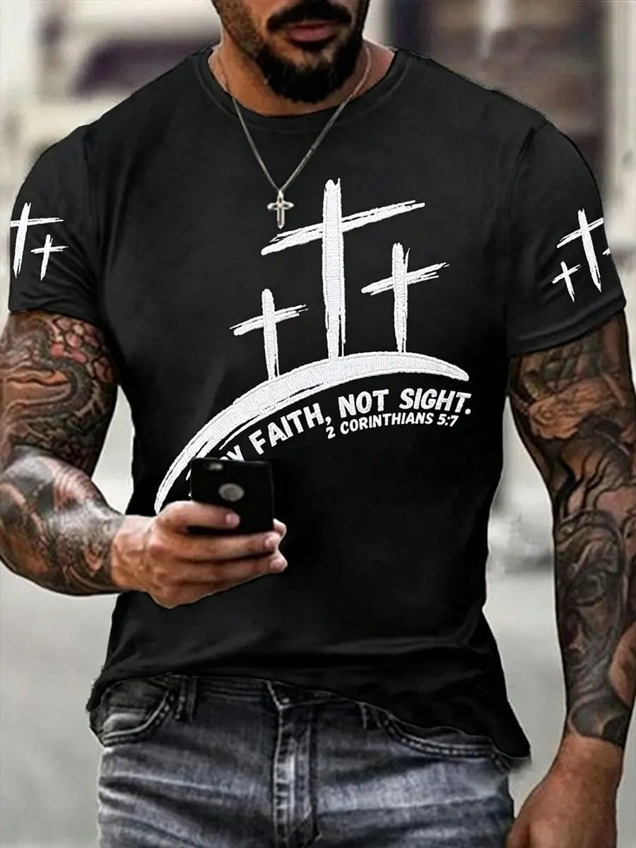 MeMen's Christian Cross Walk By Faith Not By Sight Short Sleeve T-shirt