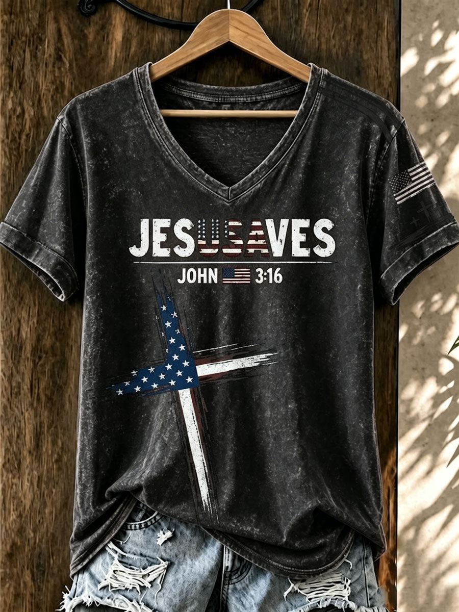 Ladies' American 250Th Anniversary Faith Short Sleeve V-Neck Top