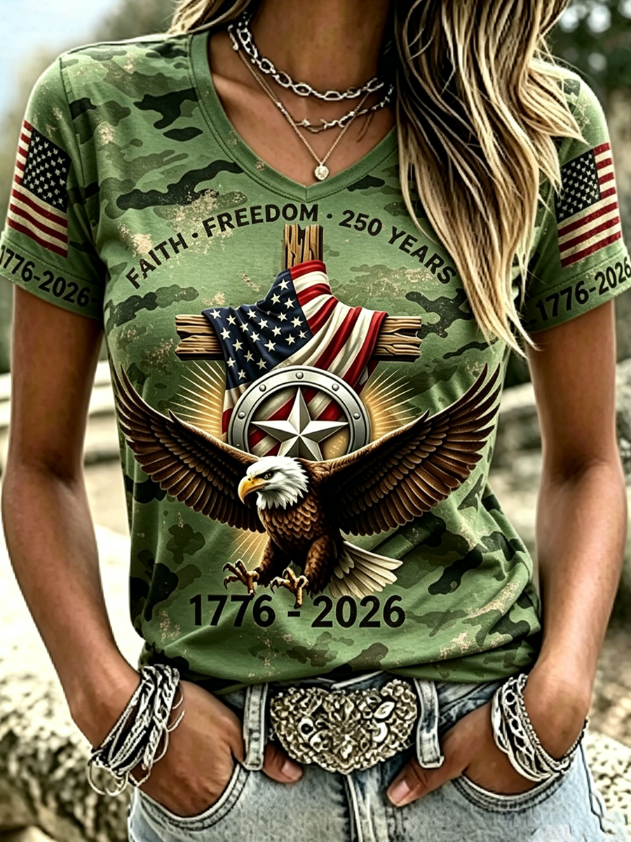 250Th Anniversary Of Women'S Retro Faith In The United States V-Neck Short Sleeve