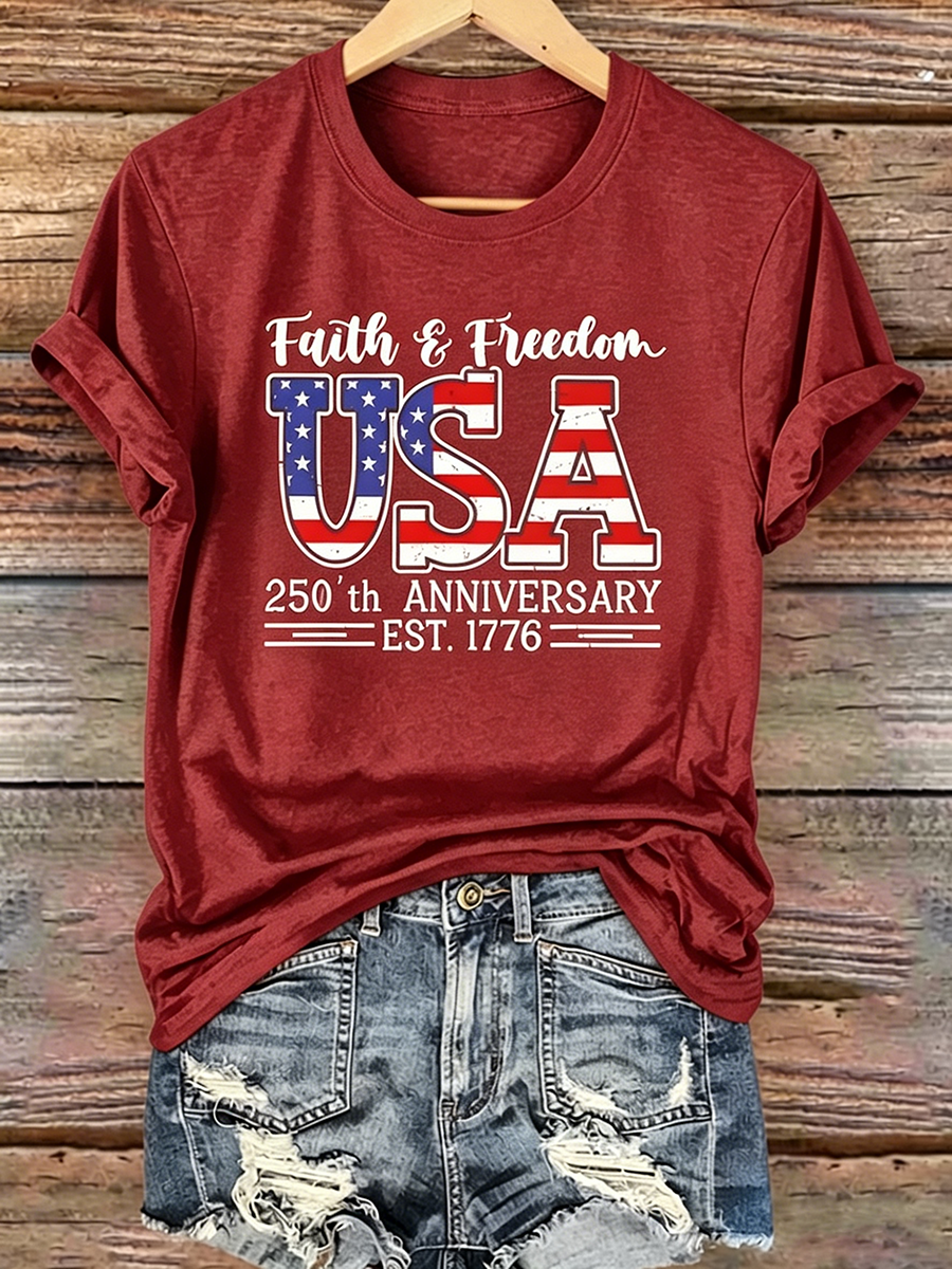 250Th Anniversary Commemorative Faith Printed Round Neck Top In The United States