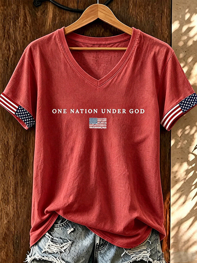 Women'S One Nation Under God Print Printed T-Shirt