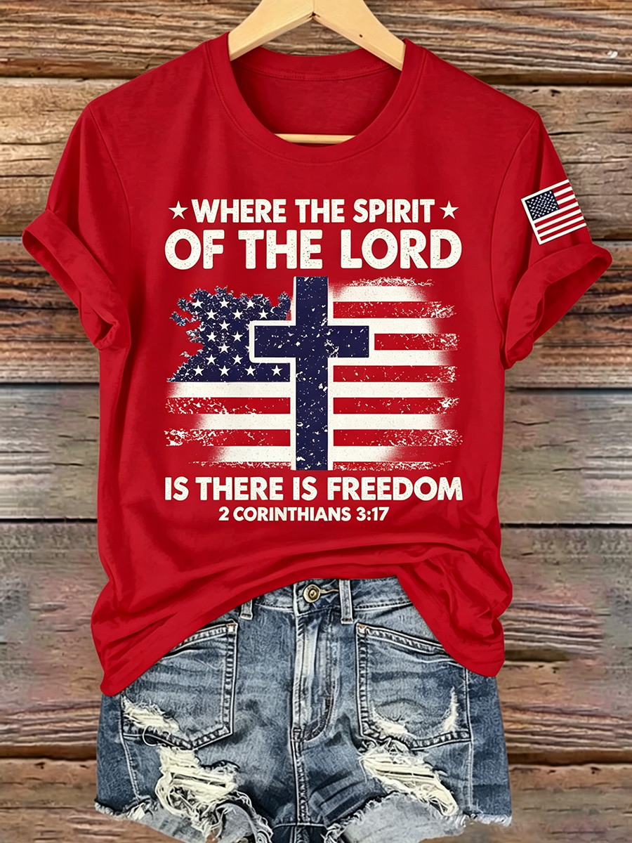 American Faith Cross Commemorative Printed Casual T-Shirt