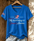 Women's My Heart Belongs To Jesus & America American Flag Print T-Shirt