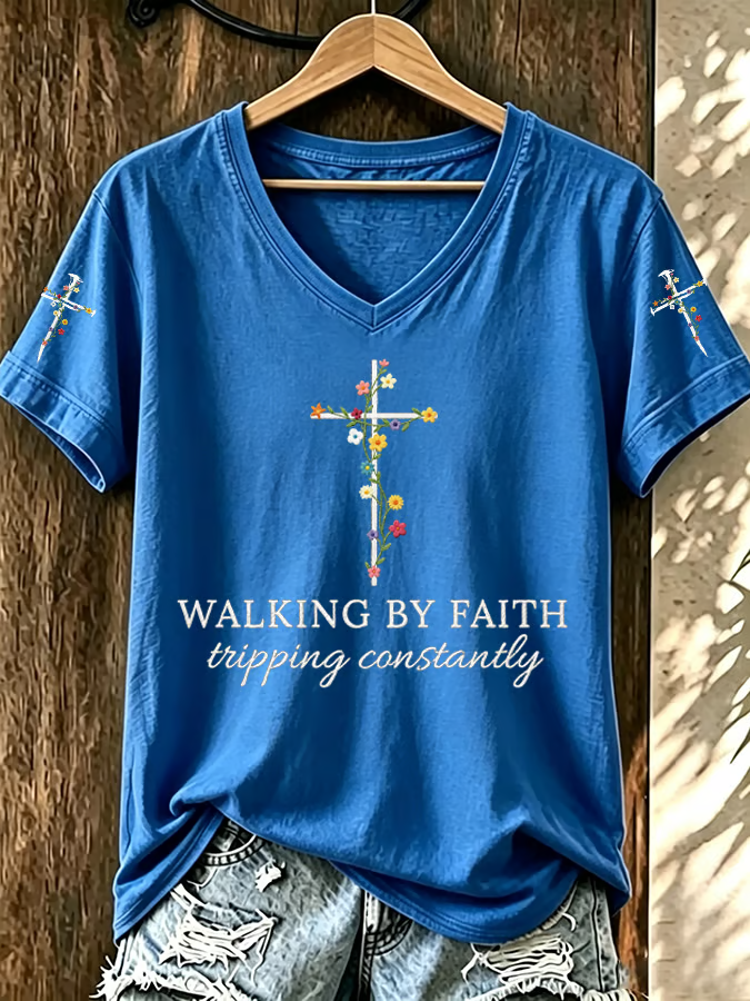 Faith In Jesus Slogan Slogan Commemorative Print Casual T-Shirt