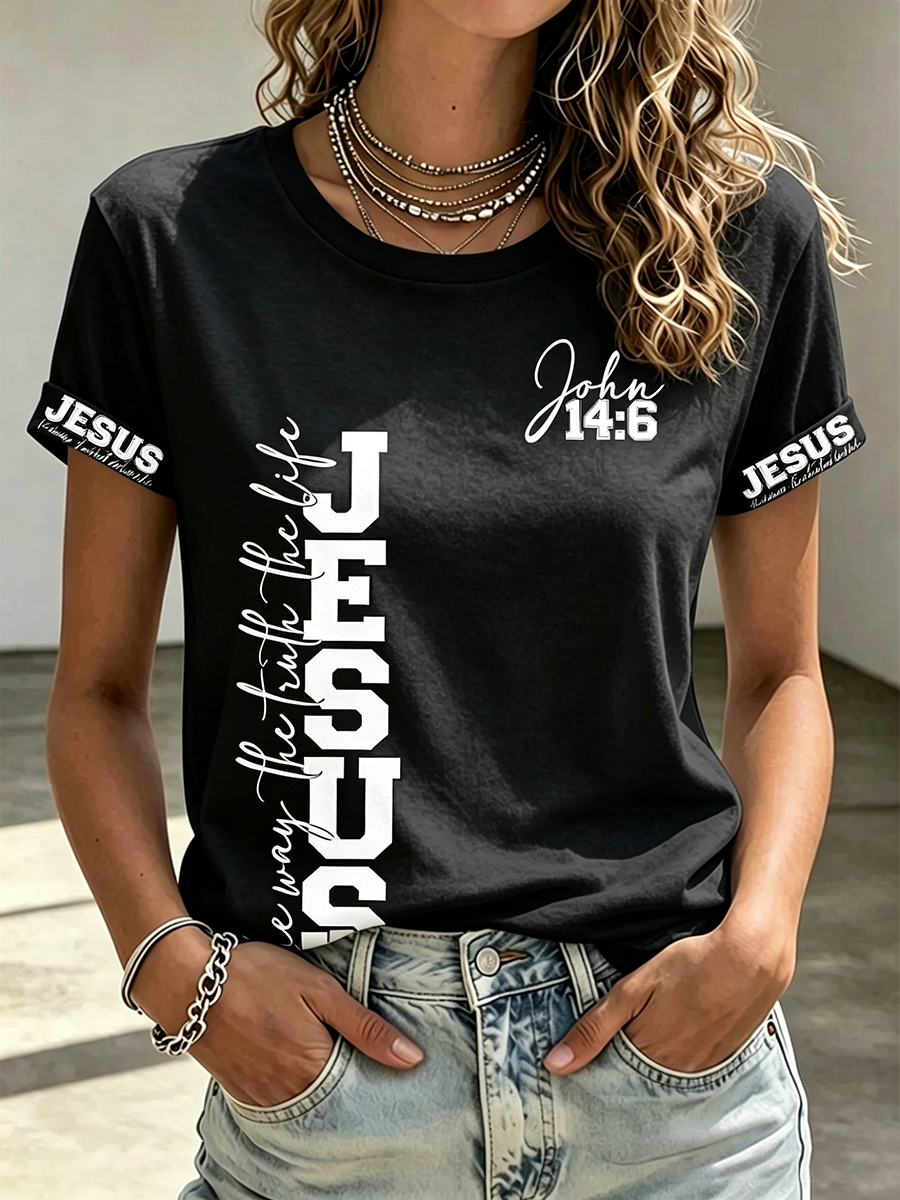 Religious Belief Commemorative Jesus Print Round Neck Shirt