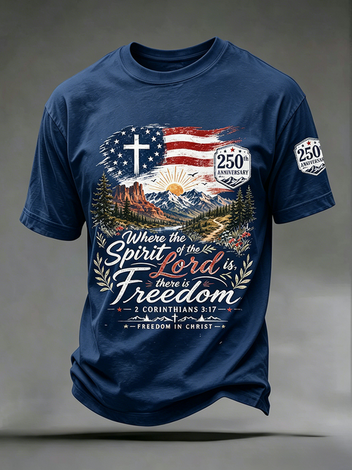 250Th Anniversary Cross Print Casual Round Neck T-Shirt From The United States