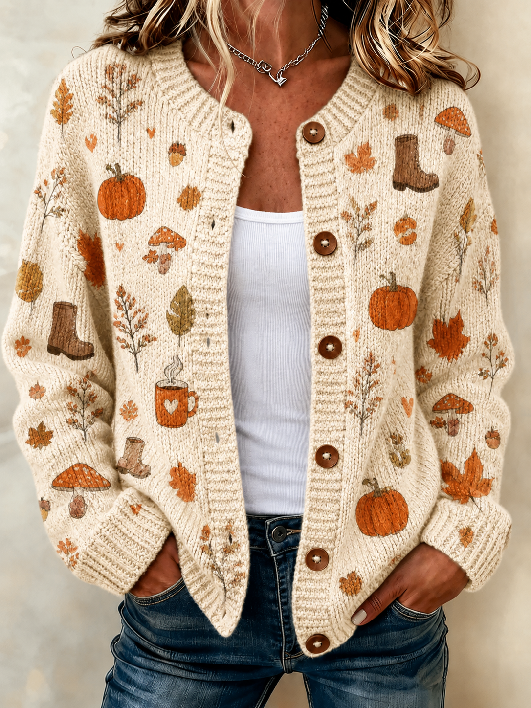 Women'S Autumn Printed Knitted Cardigan