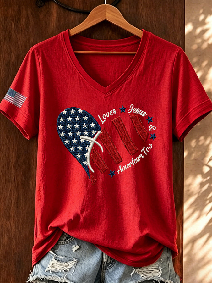 Women'S Loves Jesus And American Too Casual T-Shirt