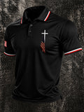 Men'S Cross Flag Print Casual Polo Shirt