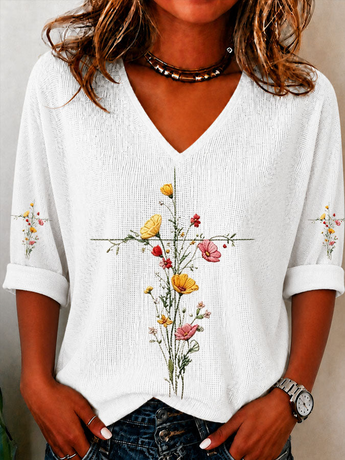 Women's Faith Cross Printed Casual T-shirt