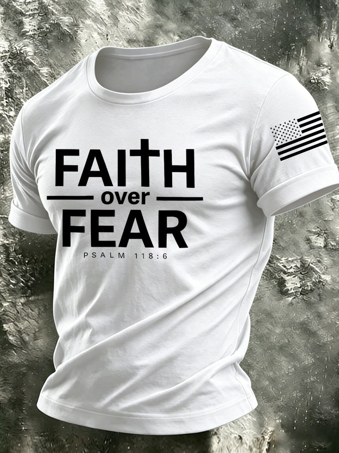 Men's Faith Over Fear Printed Casual T-shirt