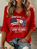 Women'S 250Th Anniversary Flag Cross Commemorative Print V-Neck