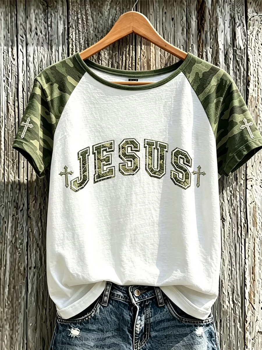 Women's Faith Pattern Printed Leisure Round Neck Short Sleeve T-shirt