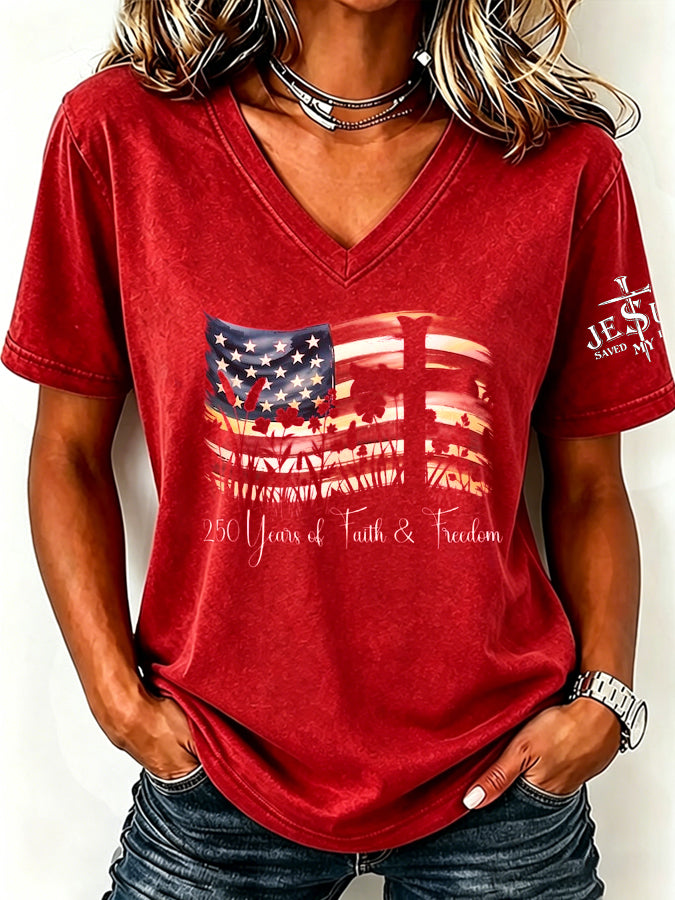 Women'S America Flag Print Printed T-Shirt