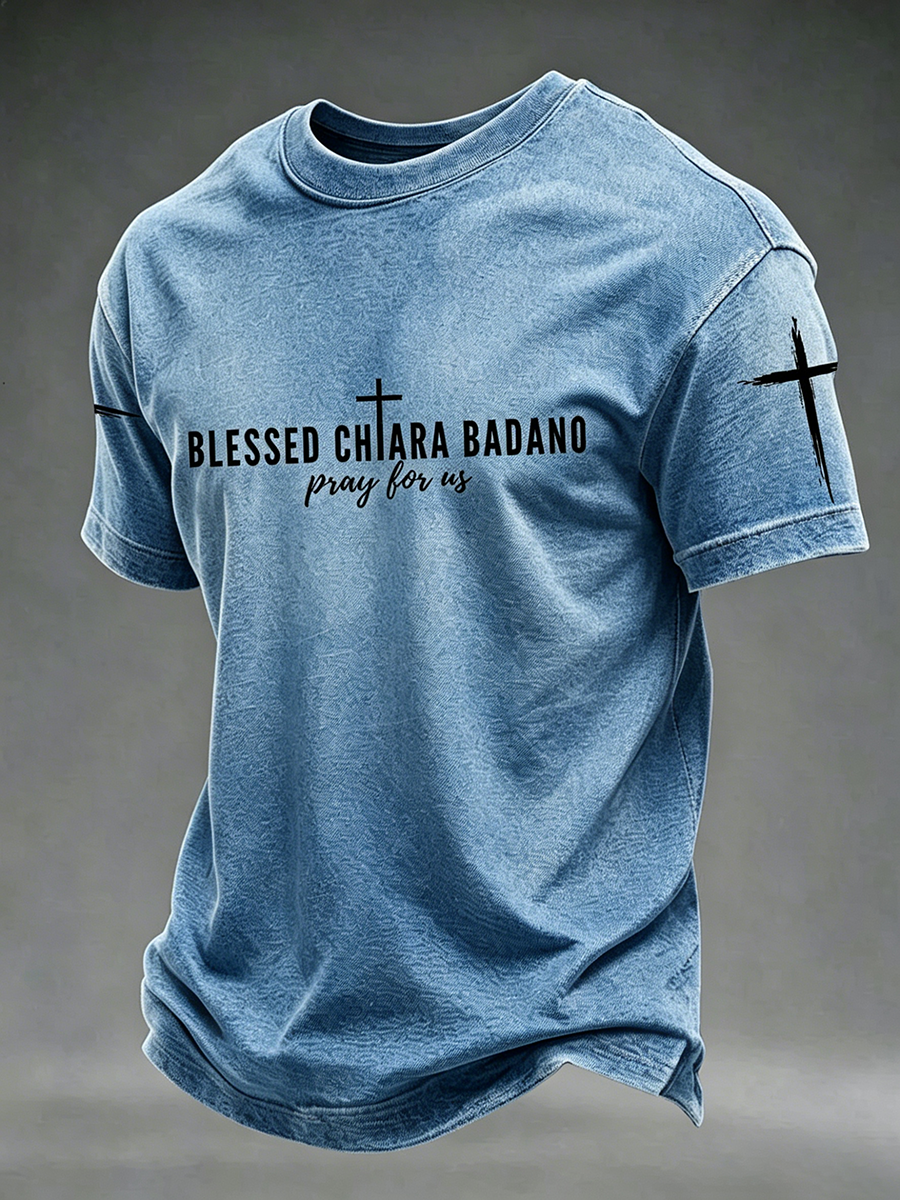 Faith Jesus Cross Embroidered Printed Casual Round Neck T-Shirt