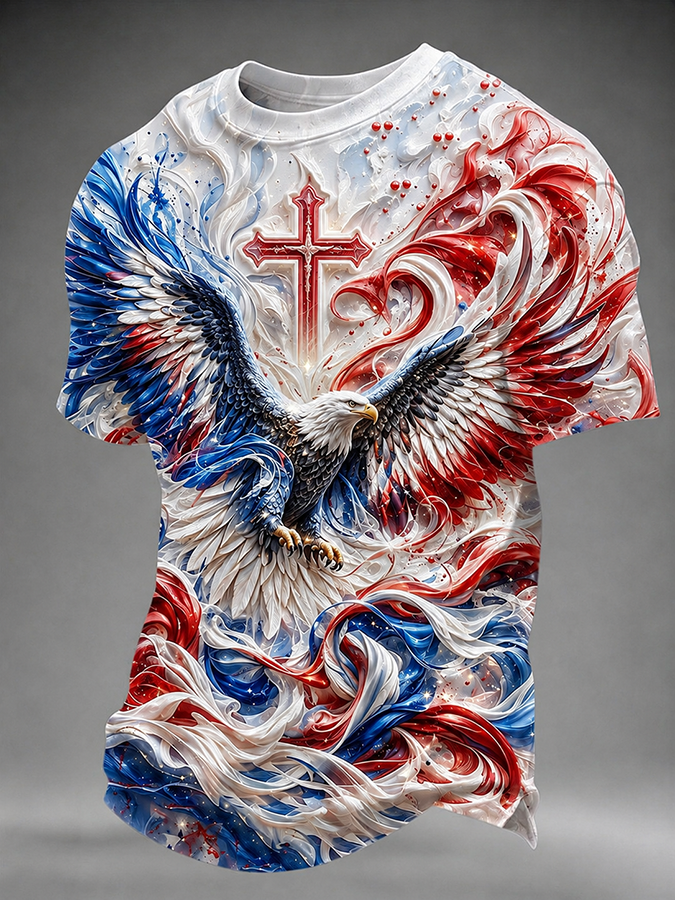 Men'S Religious Beliefs Patriotic Printed Casual Round Neck T-Shirt