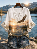 Jackie Forever In Our Hearts Women'S Eagle Flower Ruffle Sleeve Shirt