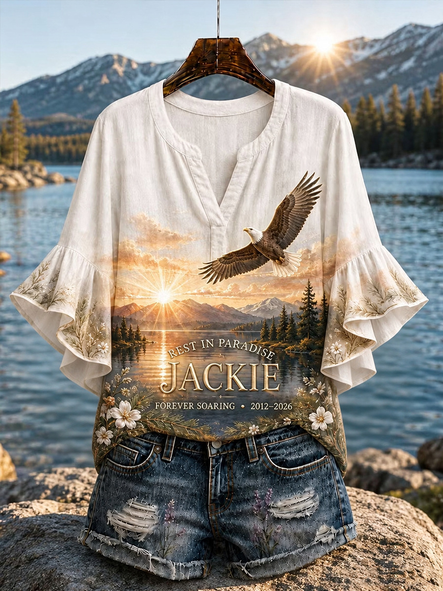 Jackie Forever In Our Hearts Women'S Eagle Flower Ruffle Sleeve Shirt