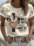Women's Love for Jesus American Flag Cross Color Short Sleeved T-Shirt