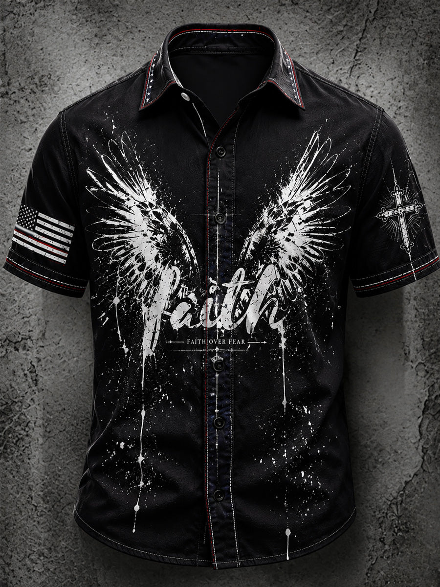 Men's Retro Faith Casual Printed Short-Sleeve Shirt