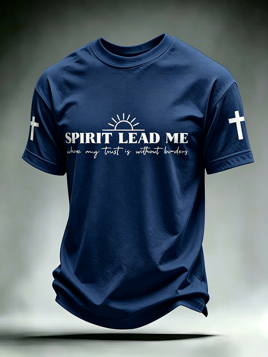 Faith Cross Slogan Commemorative Printed Round Neck T-Shirt