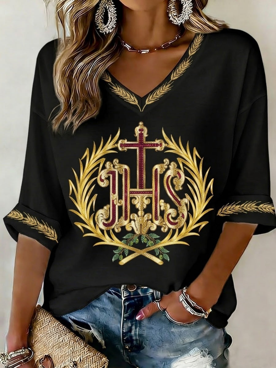 Corpus Christi Women's V-Neck Long-Sleeve Top