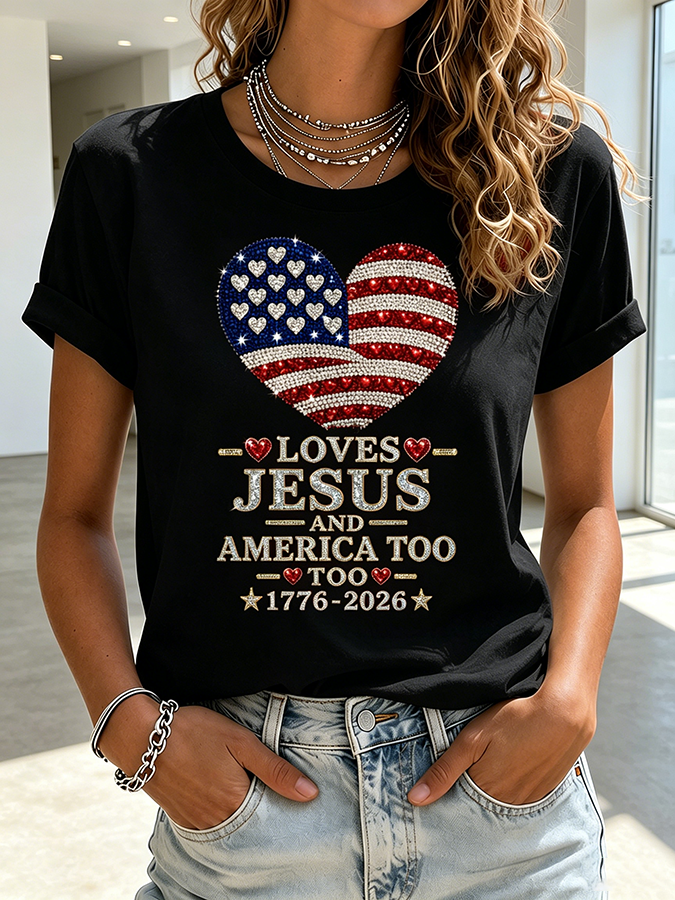 American Women'S 250Th Anniversary Love Jesus Love American Printed Casual Top